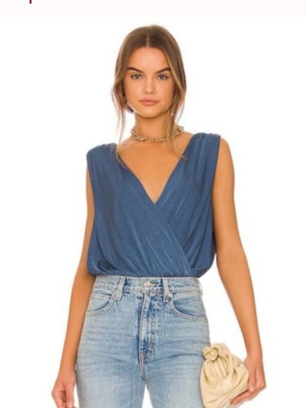 Shimmery Blue Deep Plunge Night Owl Draped Bodysuit- Free People